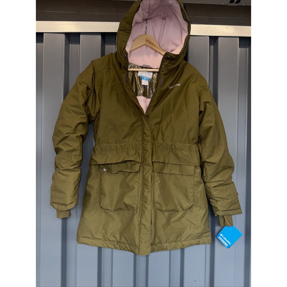Columbia Kids Girls Blue Hooded Winter Parka Jacket Faux Fur Trim Size XL